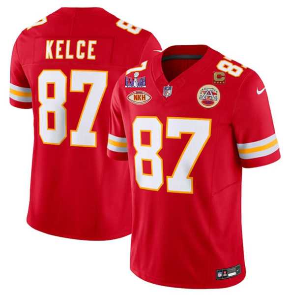 Men%27s Kansas City Chiefs #87 Travis Kelce Red 2024 F.U.S.E. Super Bowl LVIII Patch With NKH Patch And 4-star C Patch Vapor Untouchable Limited Jersey Dzhi